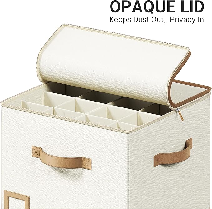 Vailando Shoe Organizer for Closet – Square Shoe Storage Box with Adjustable Dividers, Foldable Shoe Organizer for Shoes & Boots, Beige, 2-Pack, Large
