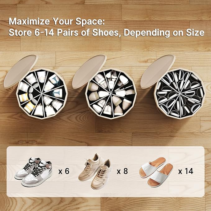 Vailando Shoe Organizer for Closet - Cylindrical Shoe Storage Organizer with Adjustable Dividers for Closet, Foldable Shoe Storage Box, Blush Pink, 2-Pack, Large