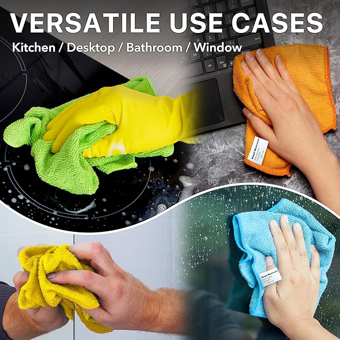 Simple Houseware Microfiber Cleaning Cloth 50 Pack, 12" x 12", 4 Colors