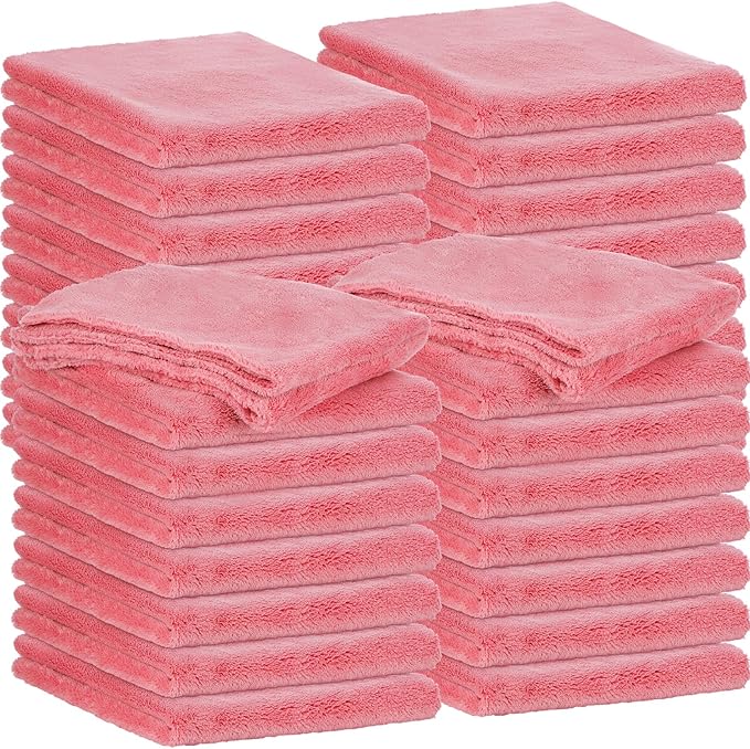 Shimeyao 30 Pcs 16 x 16 Inch Edgeless Microfiber Plush Towels for Cars Detailing Drying Wash Polishing Absorbent Cleaning Cloths, 500 GSM (Vivid Red)