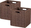 UBBCARE 2 Pack Wicker Basket, 11L×11H×10.5W inch Woven Paper Rope Storage Baskets for shelves, Foldable Cube Storage bin with Handle, Storage Basket for Organizing (Dark Brown, Cube-2pack 11")