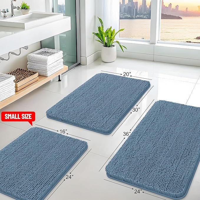 Arotive Bathroom Rugs 30x20, Extra Soft Absorbent Shaggy Chenille Bath Rugs, Machine Washable Rubber Backing Non-Slip Bath Mats for Bathroom Floor Tub and Shower, Home Decor Accessories, Grayish Blue