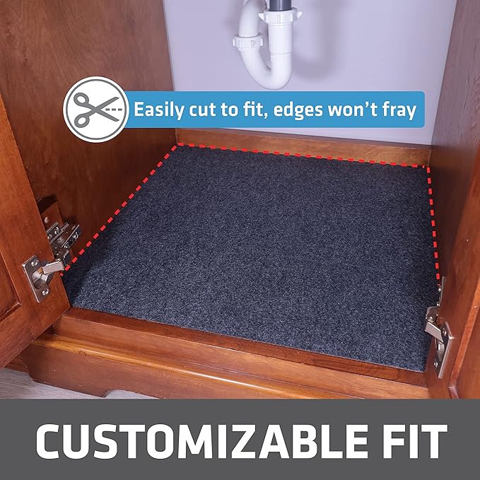 Drymate Premium XL Under Sink Mat, Waterproof Cabinet Protection Mats for Kitchen & Bathroom, Absorbent Shelf Liners, Slip-Resistant, Machine Washable (USA Made)(24”x59”)(Charcoal)(12-Pack)