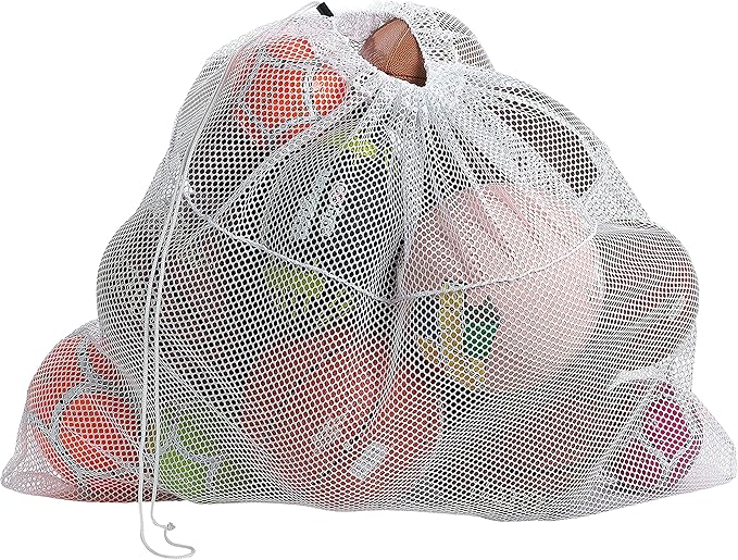 Mesh Equipment Bag - 32” x 36” and 24” x 36” - Adjustable, sliding drawstring cord closure. Perfect mesh bag for parent or coach, making it easy to transport and keeping your sporting gear organized.