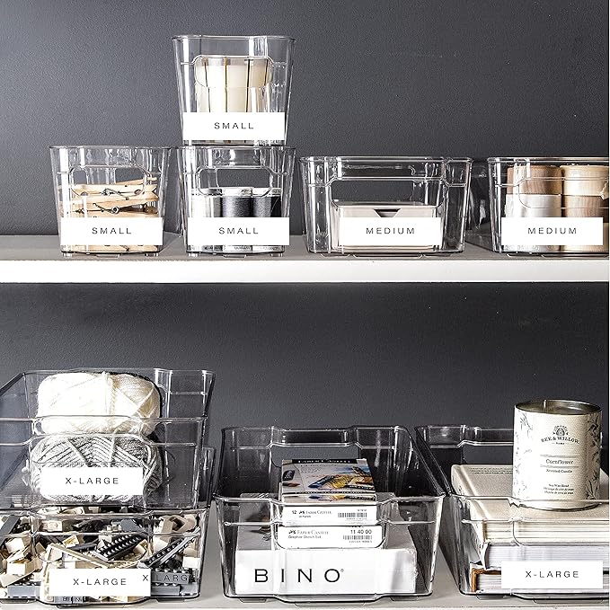 BINO | Stackable Storage Bins, Small - 4 Pack | The Stacker Collection | Clear Plastic Storage Bins | Organization and Storage Containers for Pantry & Fridge | Multi-Use Organizer Bins | BPA-Free