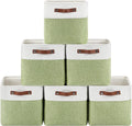 6-Pack Foldable Fabric Storage Cubes 11x11 Inch, Sturdy Cube Organizer Bins with Leather Handles, Storage Baskets for Closet Shelves and Home Organization(White/Green)