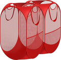 Simple Houseware Mesh Pop-Up Laundry Hamper Basket with Side Pocket, Red - 2 Pack