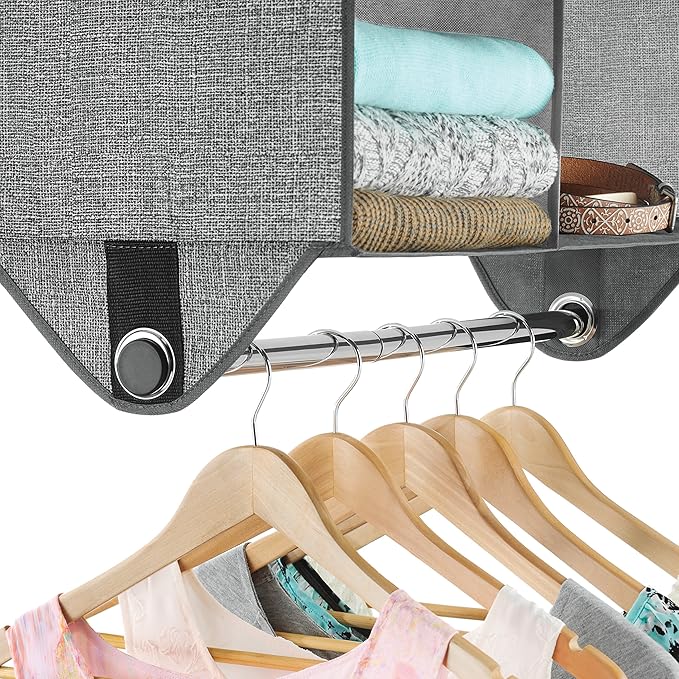 Whitmor 4 Section Fabric Closet Organizer Shelving with Built in Chrome Garment Rod (Pack of 4)