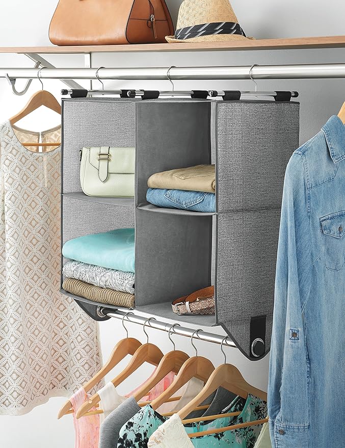 Whitmor 4 Section Fabric Closet Organizer Shelving with Built in Chrome Garment Rod (Pack of 4)