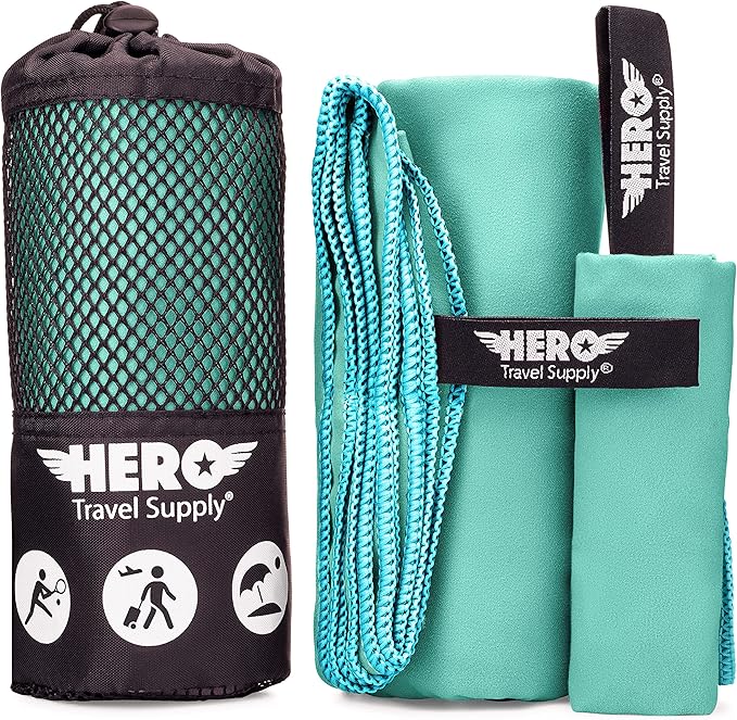 Hero Microfiber Towel, Camping, Beach, Gym - 24 X 48 (Includes Bonus Washcloth)