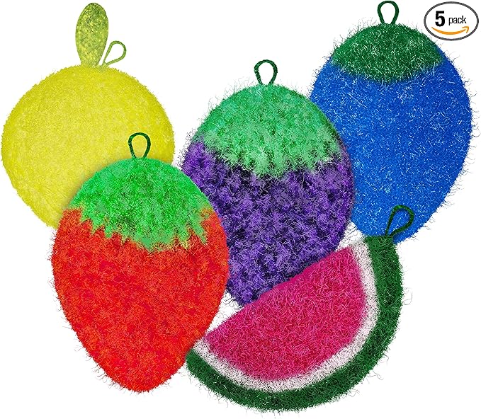 Dish Scrubbie Durable DishScrubber (5 Pc) – Long Lasting, Non-Scratch, Odorless and Reusable KitchenScrubber - All PurposeScrubber for Dishwashing, Cleaning Bathroom and Floors (Variety Pack)
