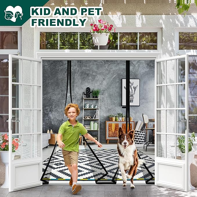 Magnetic Screen Door, Fits Door Size 72" X 80", Door Mesh with Magnetic Closure and Super Strong Magnets, Heavy Duty Double Opening for Sliding Patio and French Doors