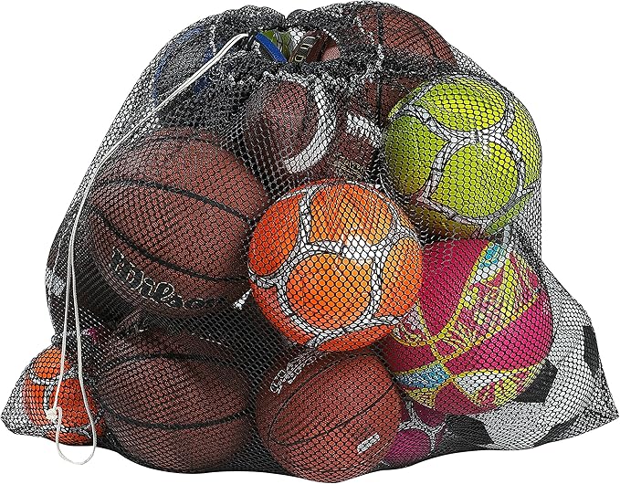 Mesh Equipment Bag - 32” x 36” and 24” x 36” - Adjustable, sliding drawstring cord closure. Perfect mesh bag for parent or coach, making it easy to transport and keeping your sporting gear organized.