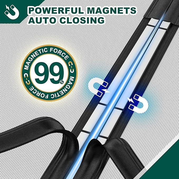 Adjustable Magnetic Screen Door Fit Door Size Width 70" - 74" Height 80" - 82", DIY Widen Heavy Duty Door Net Screen Mesh with Strong Magnet for Sliding Glass, Black