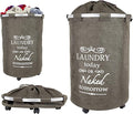 dbest products Bigger Laundry Trolley 360 Rolling Hamper Basket on wheels Bag Cart Large Capacity with Removable Liner for Dirty Clothes Drawstring Cover 4 Swivels, Brown