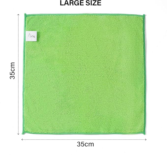 Ninia Microfiber Cleaning Cloths, 12 Pack Green 35x35cm, 350 GSM Thick & Absorbent, Lint-Free & Scratch-Safe Towels for Kitchen, House, Car, Glass & Electronics