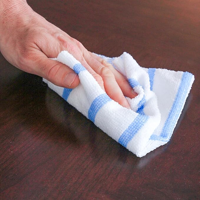 VIKING Bulk Edgeless Microfiber Cleaning Cloths, White and Blue Stripe, 50 Pack