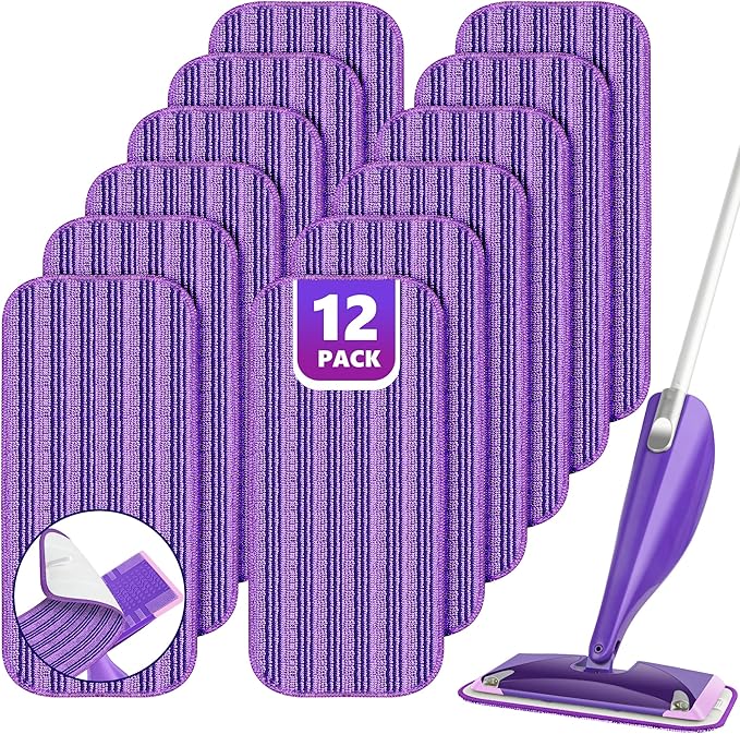 Reusable Mop Pads Compatible with Swiffer Wet Jet, Wet Jet Pads Refills for Swiffer Mop, Microfiber Replacement Pads for Hardwood Floor cleaning, Dry Wet Mopping Cloths for 12" Wet Jet Refill, 12 Pack
