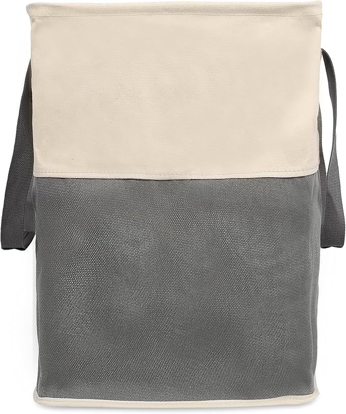 BirdRock Home Square Cloth Laundry Hamper with Handles - Dirty Clothes Sorter - Easy Storage - Foldable - Grey and White Canvas