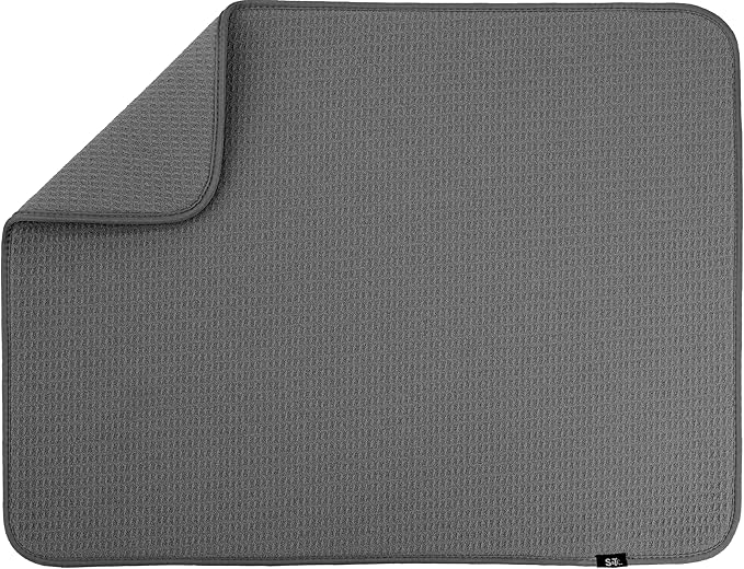 S&T INC. Dish Drying Mat XL, 18” x 24”, Absorbent Microfiber Kitchen Counter Mat, Dish Drying Pad for Dishes, Utensils, Pots and Pans, Extra Large, Charcoal