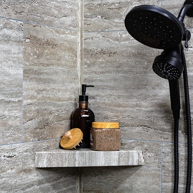 Palisade Vinyl Waterproof Corner Shower Shelf in Grecian Earth