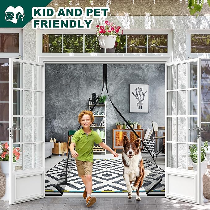 Adjustable Magnetic Screen Door Fit Door Size Width 70" - 74" Height 80" - 82", DIY Widen Heavy Duty Door Net Screen Mesh with Strong Magnet for Sliding Glass, Black