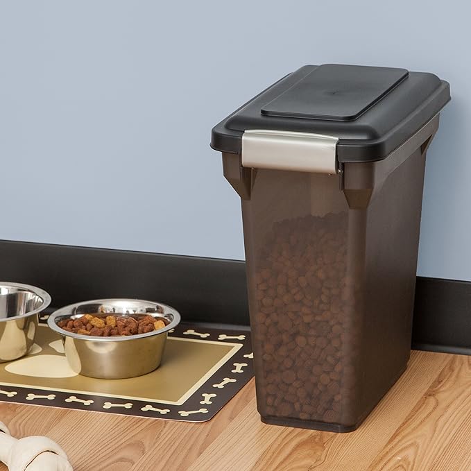 IRIS USA 13 Lbs / 15 Qt WeatherPro Airtight Pet Food Storage Container, For Dog Cat Bird and Other Pet Food Storage Bin, Pet Supplies, Keep Fresh, Easy Access, BPA Free, Smoke