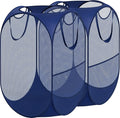 Simple Houseware Mesh Pop-Up Laundry Hamper Basket with Side Pocket, Dark Blue - 2 Pack