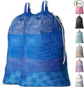 Large Mesh Laundry Bags - 2-Pack Heavy Duty with Handles & Drawstring - Machine Washable Net Laundry Sacks for College Dorm, Camp, Travel, Bedding & Clothes Storage (Blue)