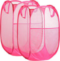 Collapsible Mesh Laundry Basket，Pop Up Laundry Hamper-Easy Storage, Ideal for Home and Travel Use (2 rose)