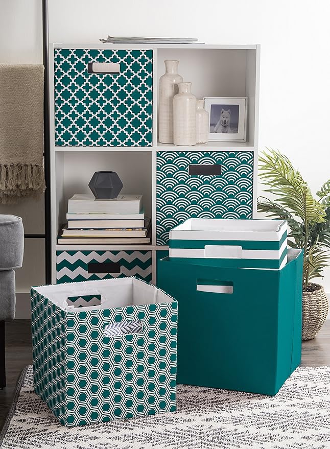DII Poly-Cube Storage Collection Hard Sided, Collapsible Solid, Large, Teal