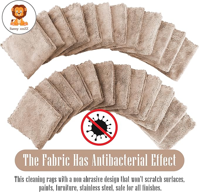 Sunny zzzZZ 24 Pack Kitchen Dishcloths - Does Not Shed Fluff - Reusable Dish Towels, Dish Cloths, Super Absorbent Coral Fleece Cleaning Cloths, Nonstick Oil Washable Fast Drying, 10 x 10 Inch (Brown)