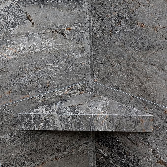 Palisade Vinyl Waterproof Corner Shower Shelf in Spanish Marble