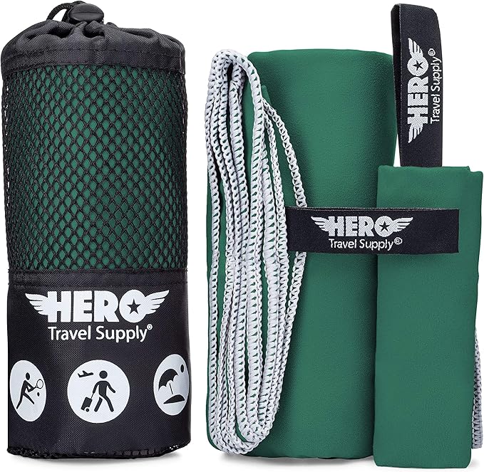 Hero Microfiber Towel, Camping, Beach, Gym, 24 X 48 (Includes Bonus Washcloth)