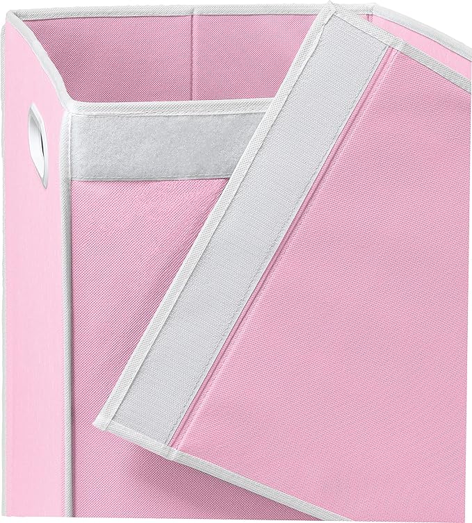 Simple Houseware Foldable Laundry Hamper Basket with Lid, Pink