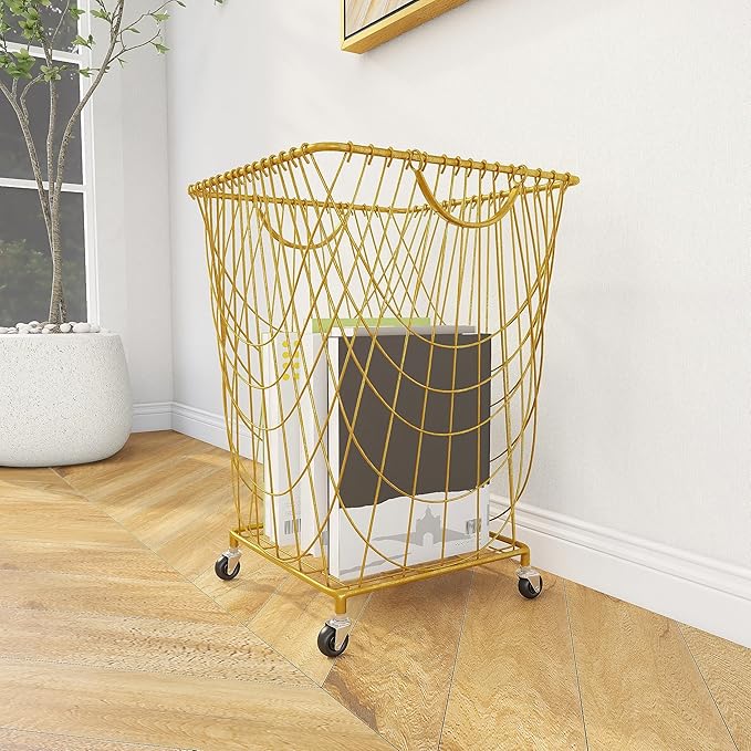 Deco 79 Metal Square Storage Cart with Wheels and Handles, 16" x 17" x 24", Gold