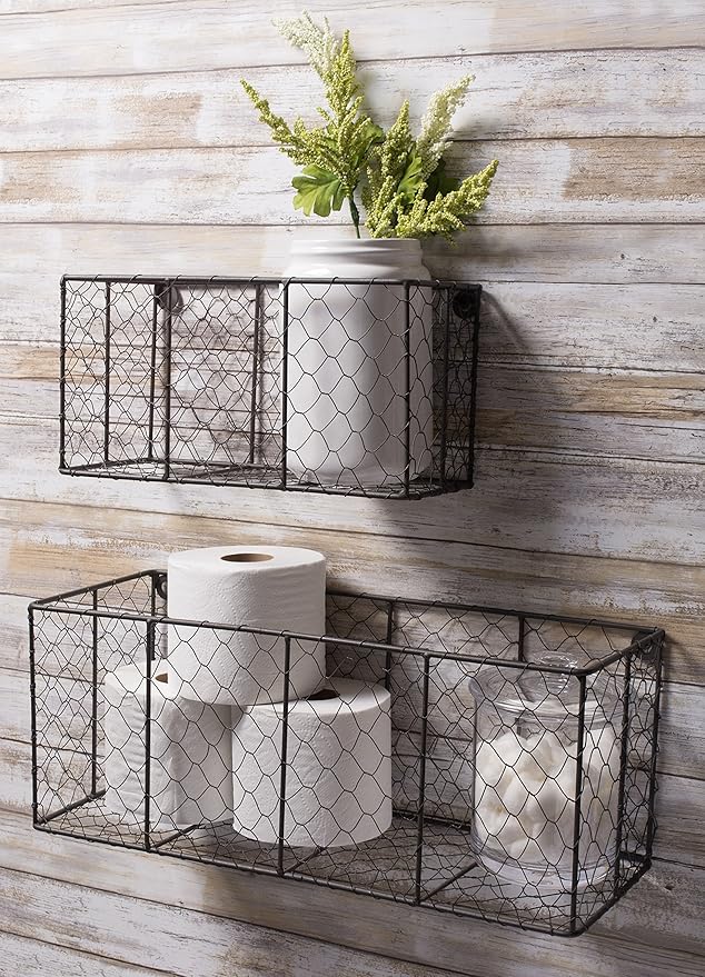 DII Chicken Wire Collection Farmhouse Vintage Wall Baskets, Medium Basket, Vintage Grey