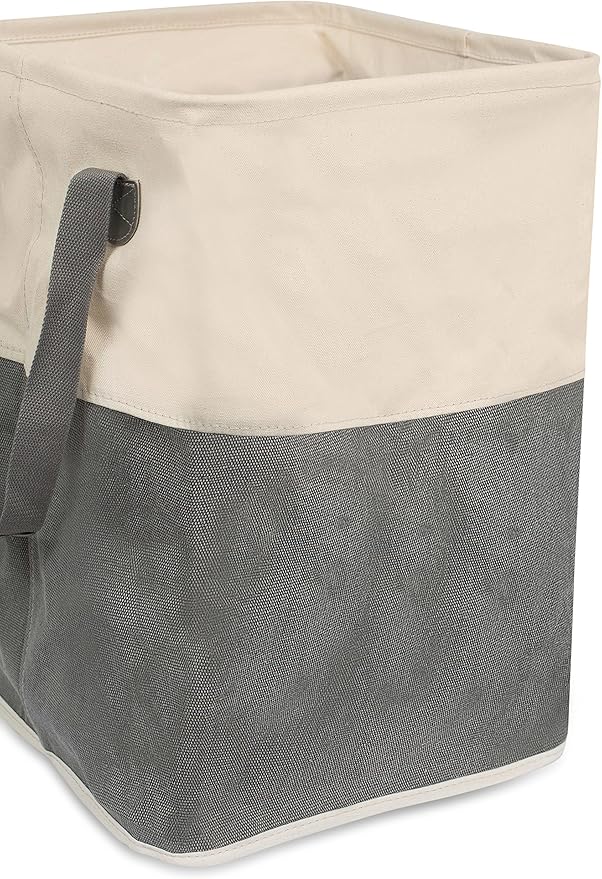 BirdRock Home Square Cloth Laundry Hamper with Handles - Dirty Clothes Sorter - Easy Storage - Foldable - Grey and White Canvas