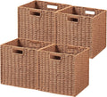 UBBCARE 4 Pack Wicker Basket, 11L×11H×10.5W inch Woven Paper Rope Storage Baskets for shelves, Foldable Cube Storage bin with Handle, Storage Basket for Organizing & Decor, Caramel