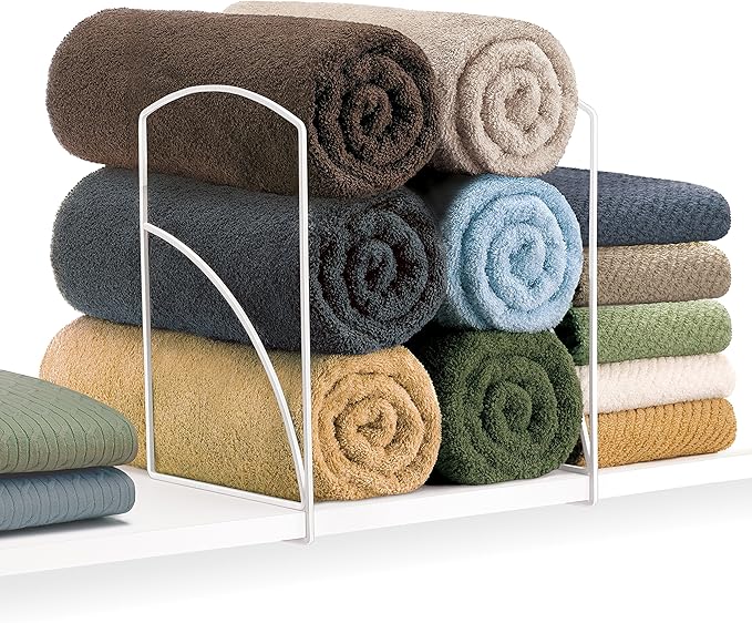 LYNK Professional® Home™ Tall White Shelf Dividers - Linen Closet Organizers and Storage - Linen Storage - Closet Organization - Towel Organizer for Closet (Set of 2)
